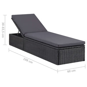 vidaXL Sunlounger Poly Rattan Black and Dark Gray-9