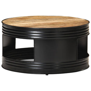 vidaXL Coffee Table Black 26.8"x26.8"x14.2" Solid Rough Mango Wood-22