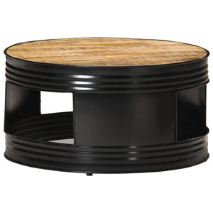 vidaXL Coffee Table Black 26.8"x26.8"x14.2" Solid Rough Mango Wood-11