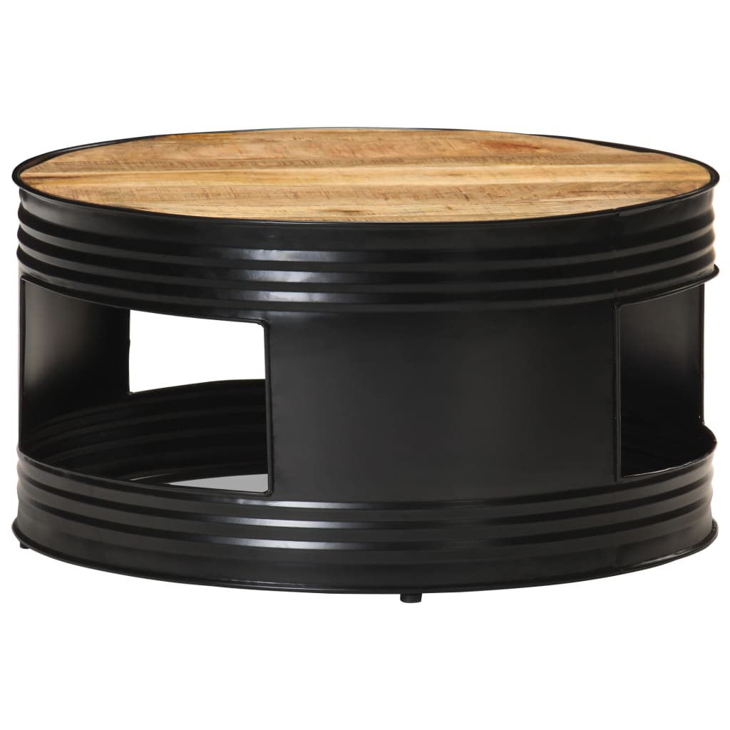 vidaXL Coffee Table Black 26.8"x26.8"x14.2" Solid Rough Mango Wood-12