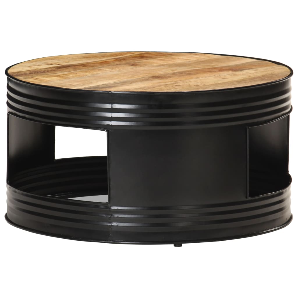 vidaXL Coffee Table Black 26.8"x26.8"x14.2" Solid Rough Mango Wood-14