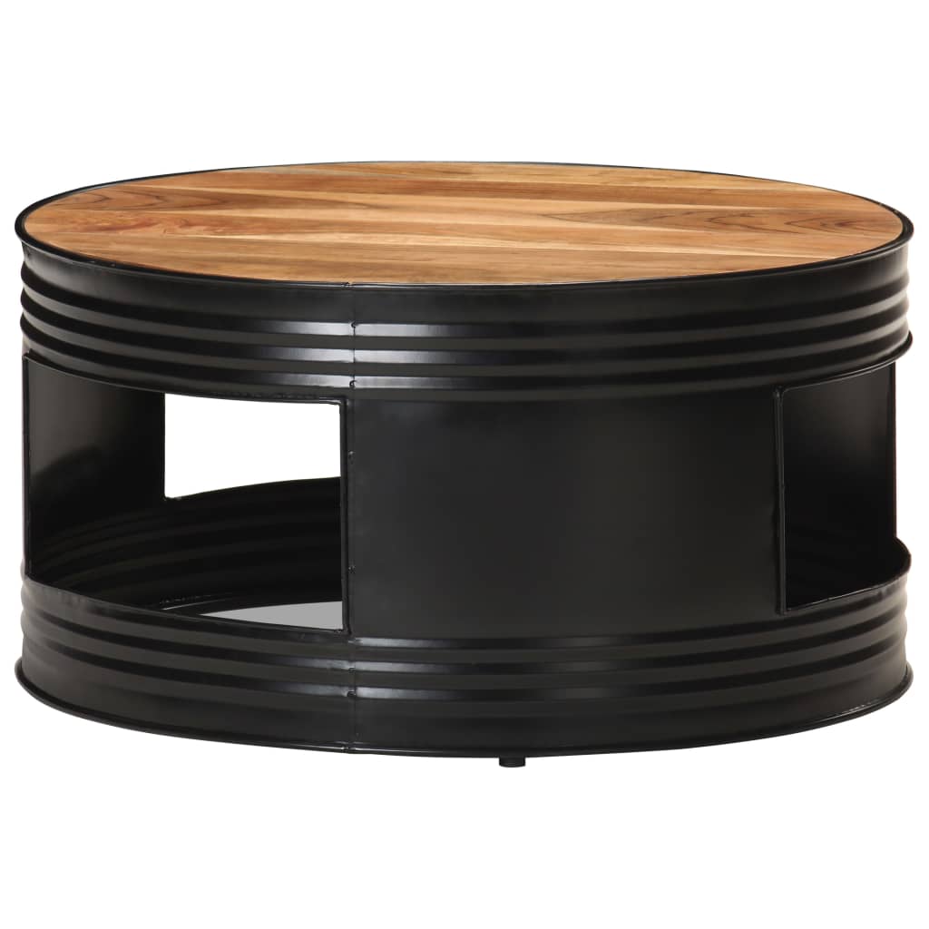 vidaXL Coffee Table Black 26.8"x26.8"x14.2" Solid Rough Mango Wood-27