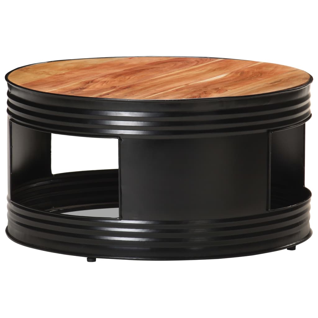 vidaXL Coffee Table Black 26.8"x26.8"x14.2" Solid Rough Mango Wood-28