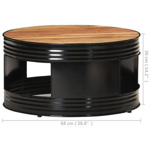 vidaXL Coffee Table Black 26.8"x26.8"x14.2" Solid Rough Mango Wood-10