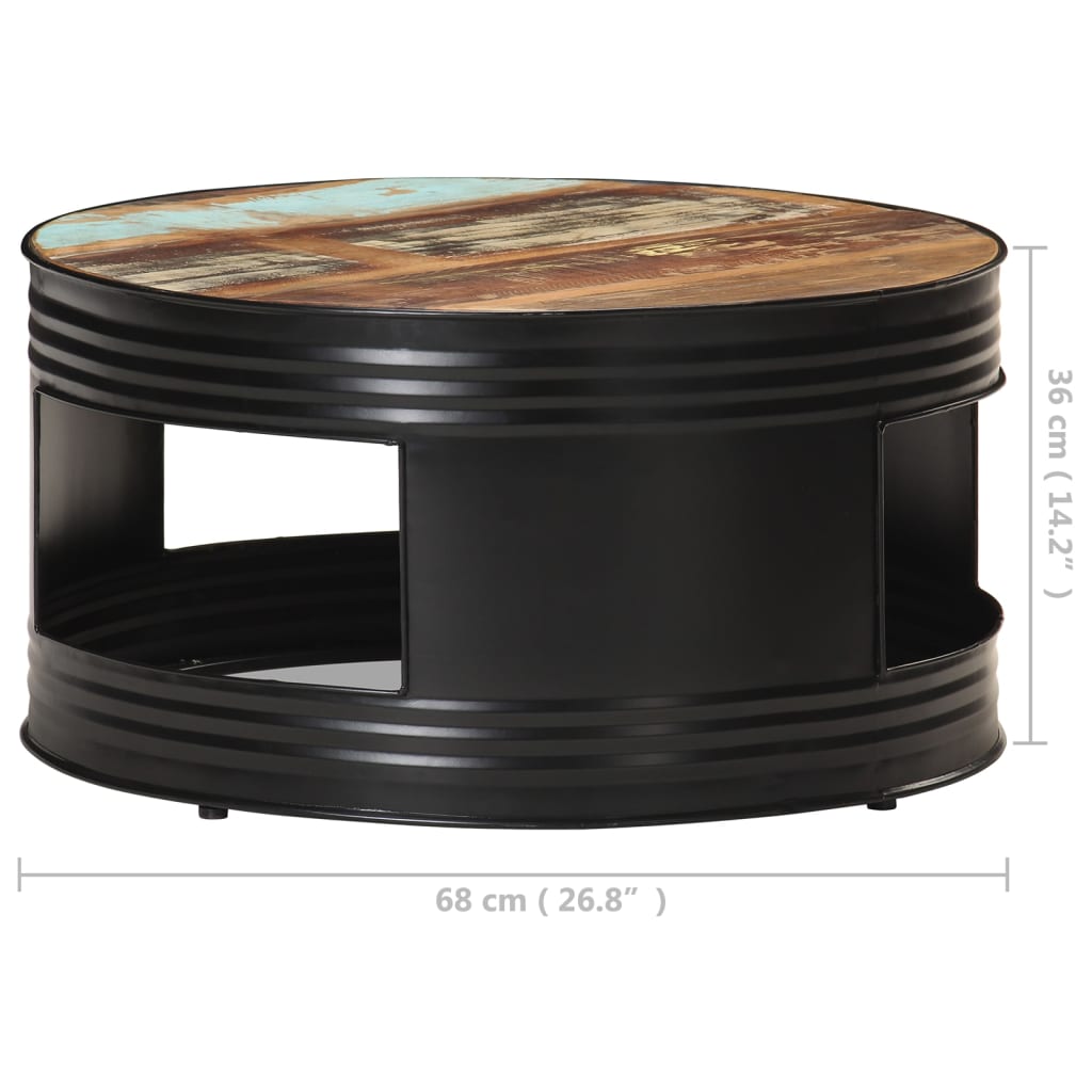 vidaXL Coffee Table Black 26.8"x26.8"x14.2" Solid Rough Mango Wood-35