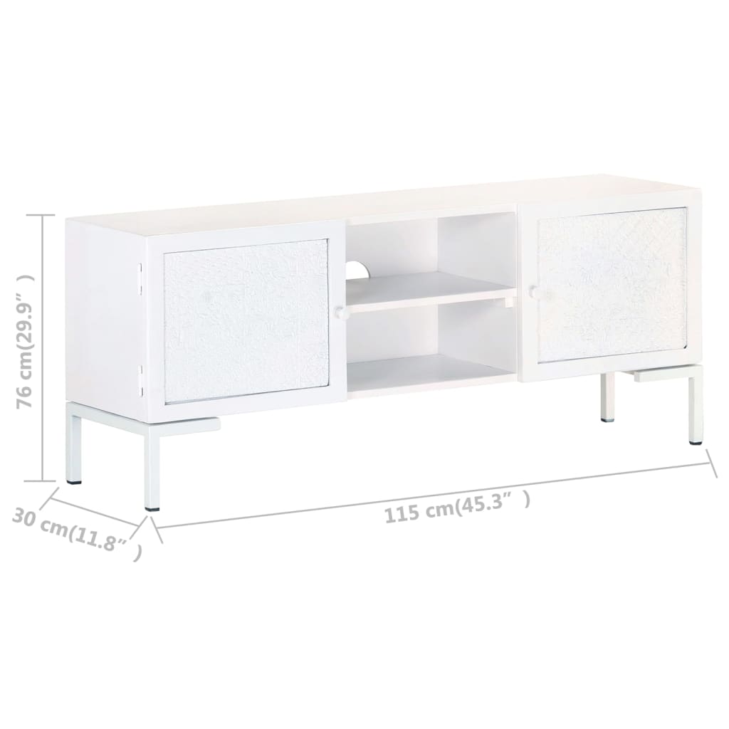 vidaXL TV Stand White 45.3"x11.8"x18.1" Solid Wood Mango-9