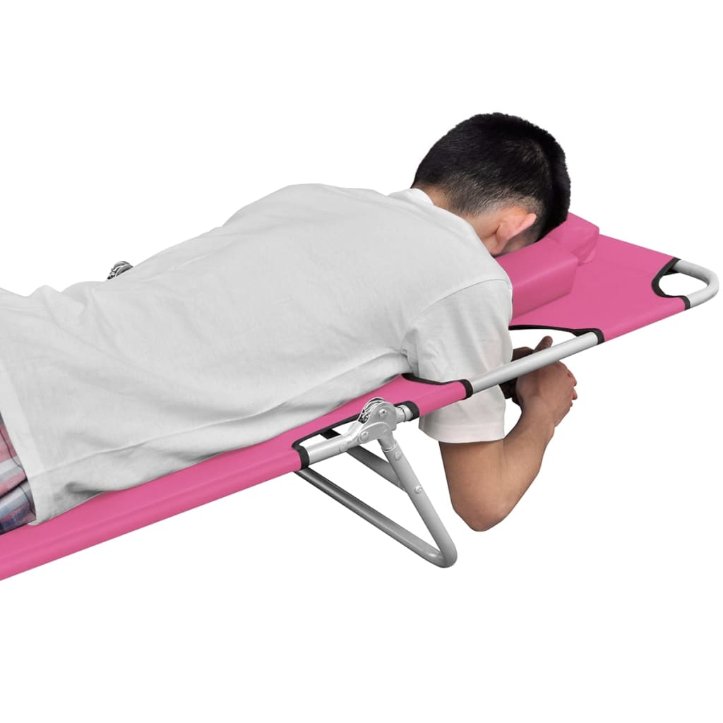 vidaXL Patio Lounge Chair Folding Sunlounger Sunbed with Head Cushion Steel-29