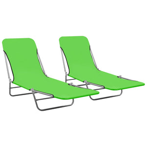 vidaXL 2x Folding Sun Lounger Steel and Fabric Garden Lounge Seat Multi Colors-11