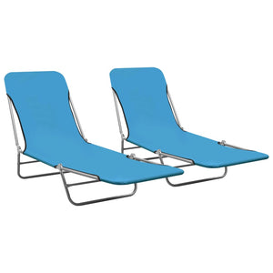 vidaXL 2x Folding Sun Lounger Steel and Fabric Garden Lounge Seat Multi Colors-17