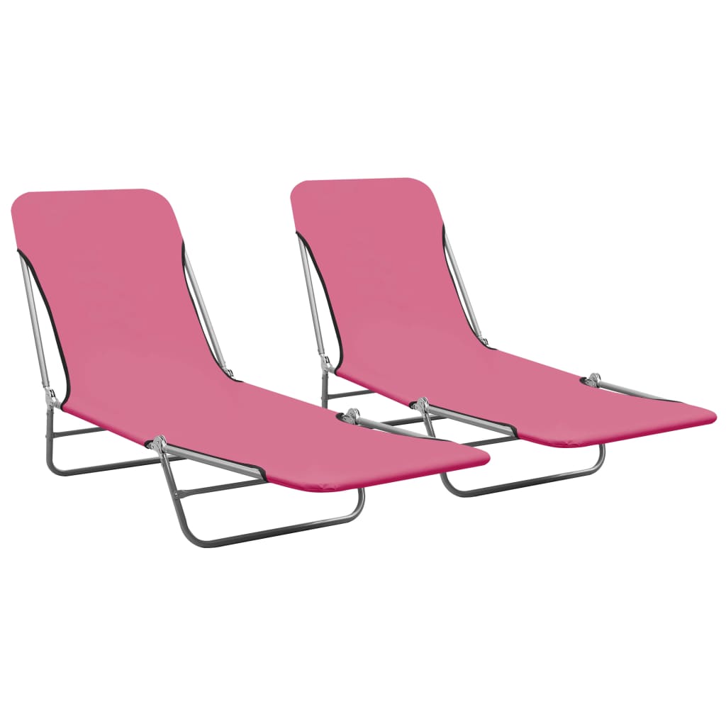 vidaXL 2x Folding Sun Lounger Steel and Fabric Garden Lounge Seat Multi Colors-22