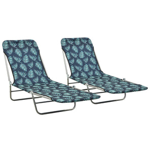 vidaXL 2x Folding Sun Lounger Steel and Fabric Garden Lounge Seat Multi Colors-25
