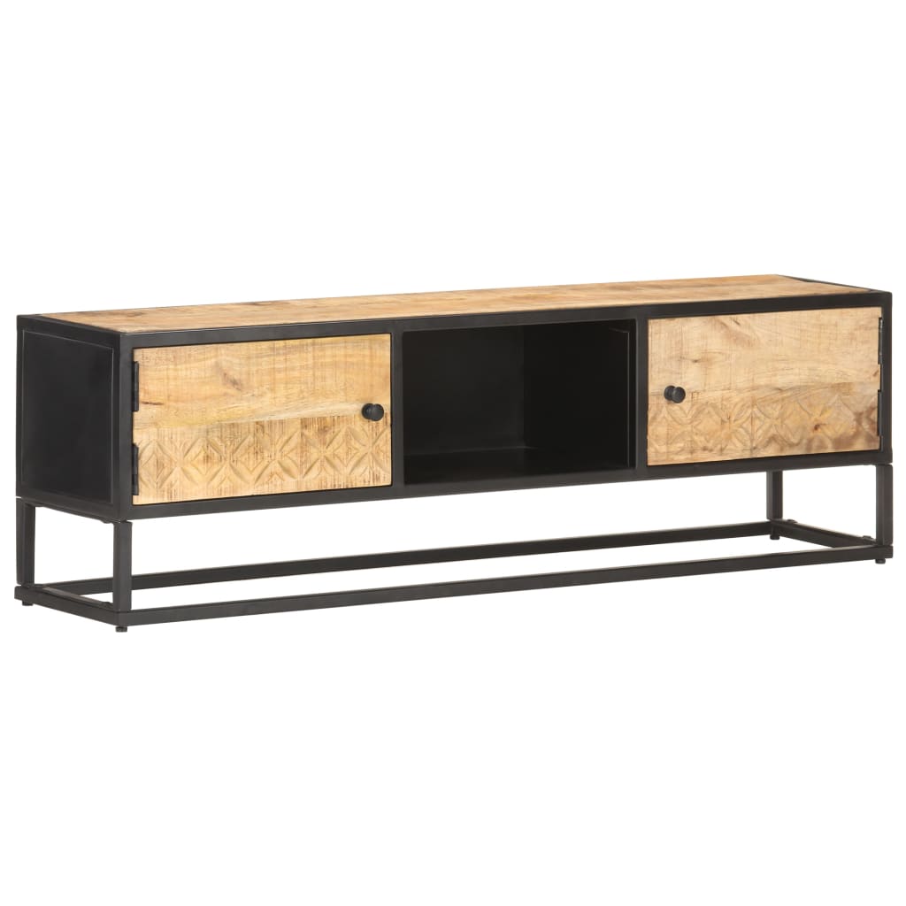 vidaXL TV Stand TV Console Sideboard TV Unit with Carved Door Rough Mango Wood-1