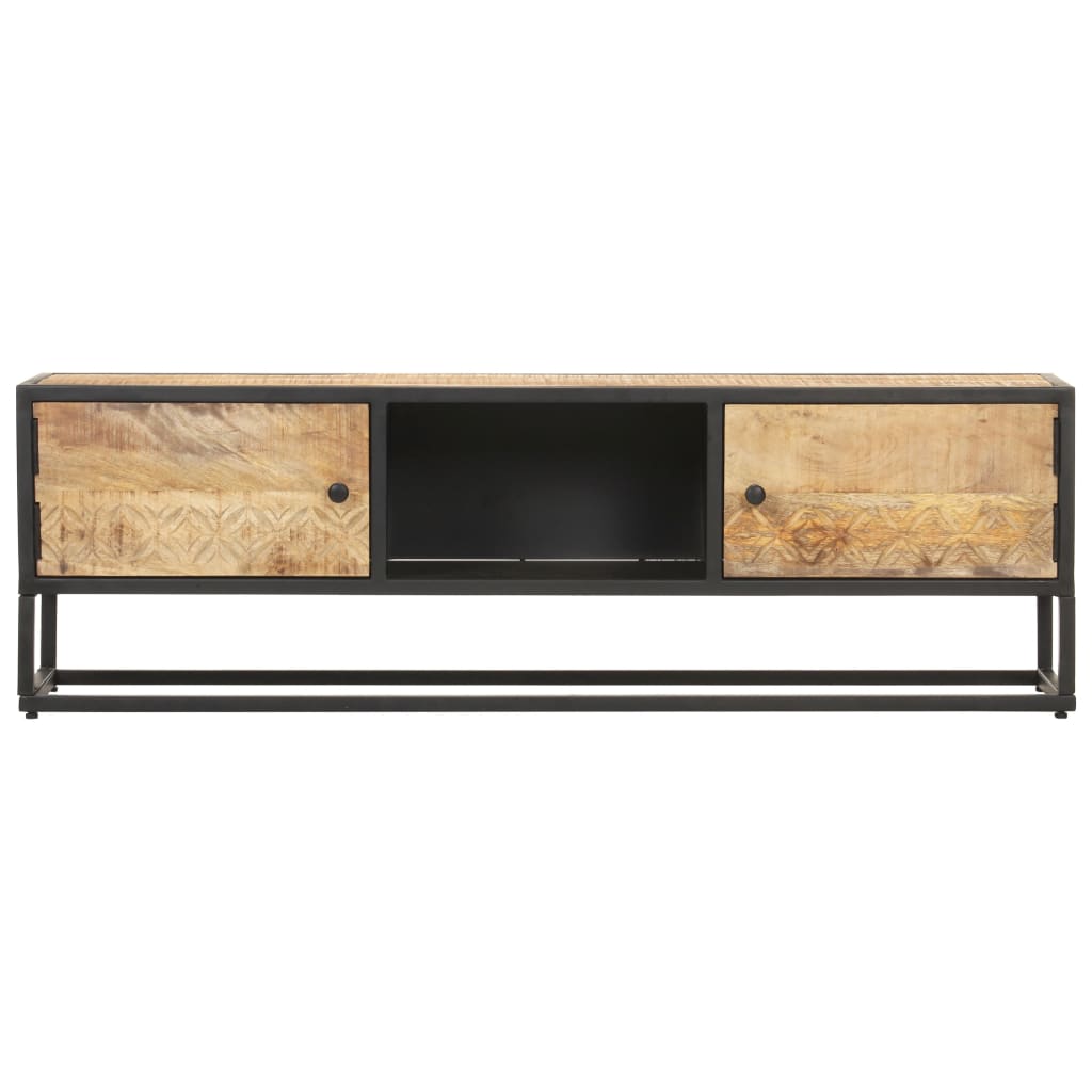 vidaXL TV Stand TV Console Sideboard TV Unit with Carved Door Rough Mango Wood-9