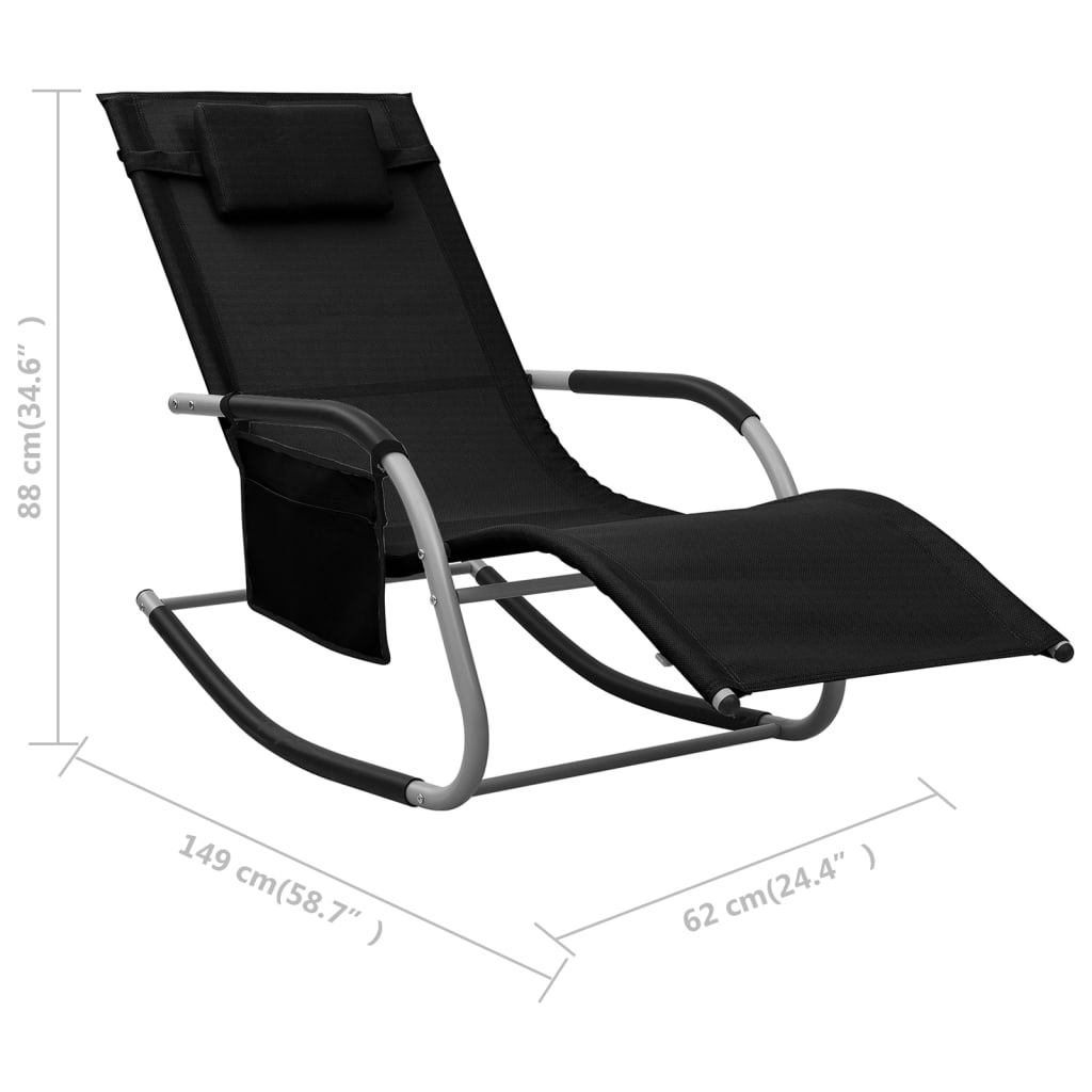 vidaXL Patio Lounge Chair Porch Chair with Pillow Rocking Sunlounger Textilene-54