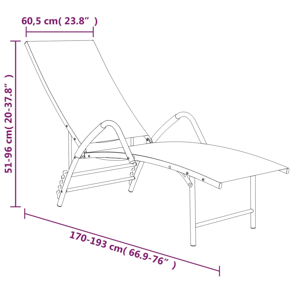 vidaXL Patio Lounge Chair Outdoor Sunbed Sunlounger Textilene and Aluminum-16