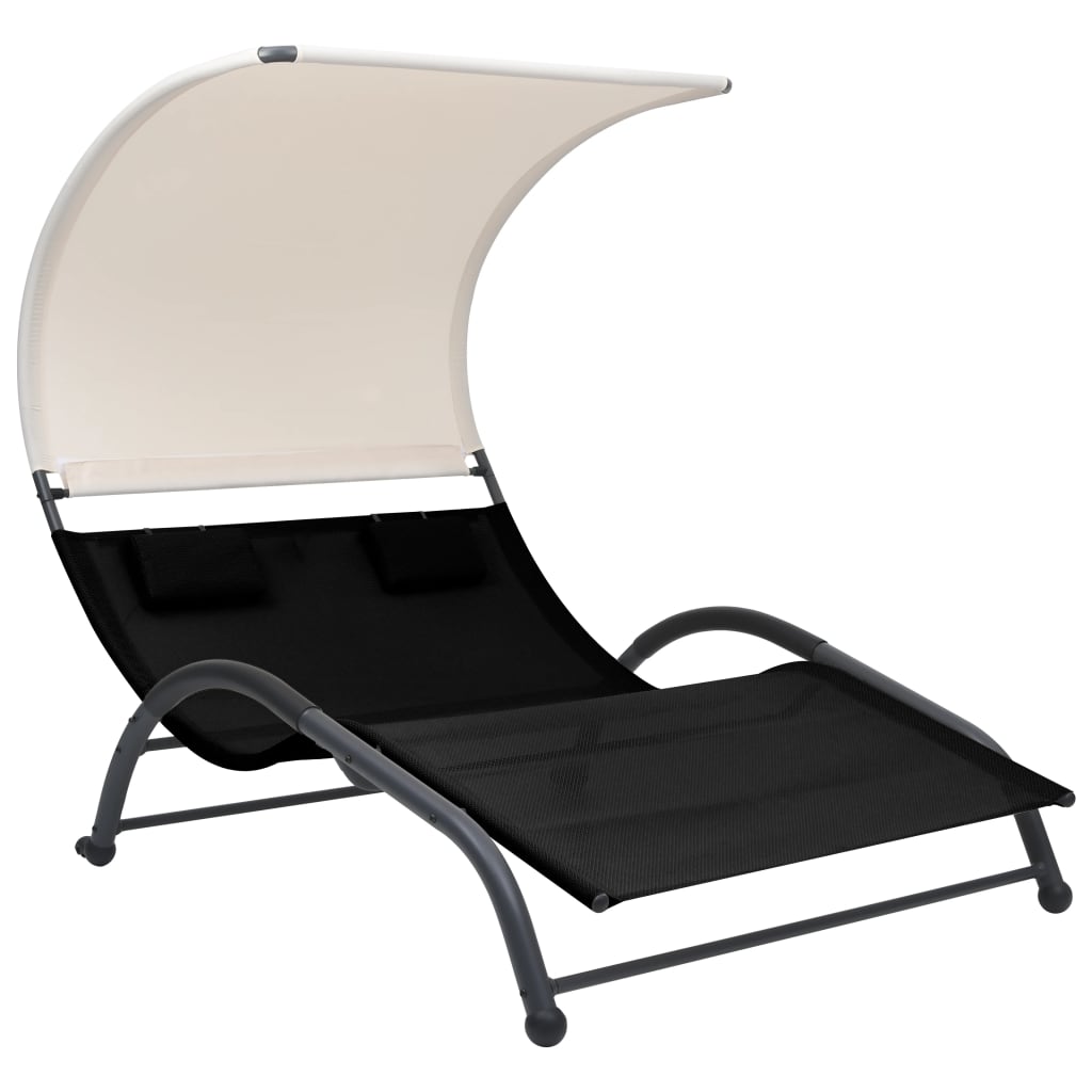 vidaXL Double Sunlounger Patio Outdoor Lounge Chair with Canopy Textilene-13