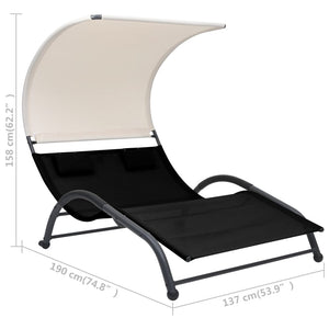 vidaXL Double Sunlounger Patio Outdoor Lounge Chair with Canopy Textilene-15