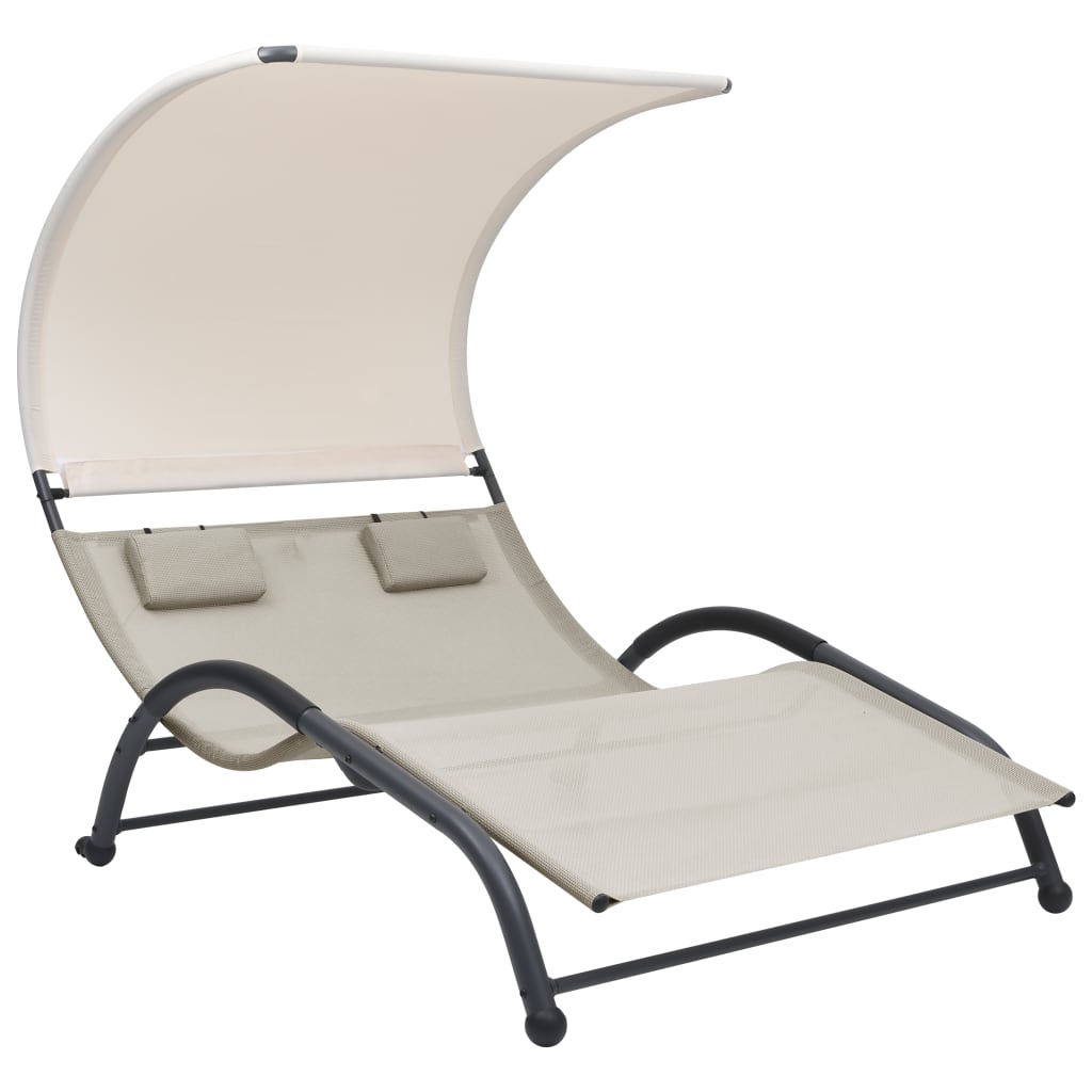 vidaXL Double Sunlounger Patio Outdoor Lounge Chair with Canopy Textilene-1