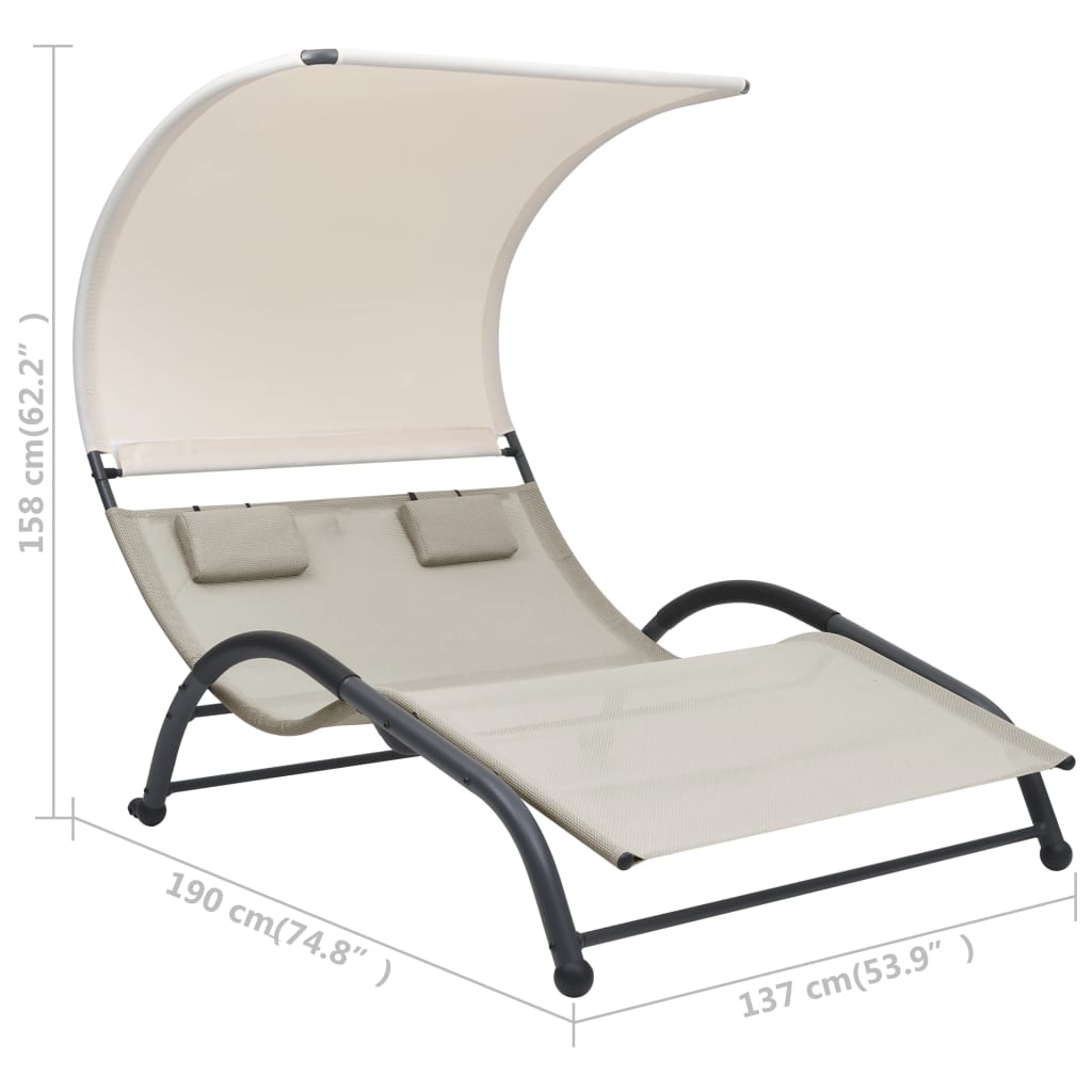 vidaXL Double Sunlounger Patio Outdoor Lounge Chair with Canopy Textilene-5