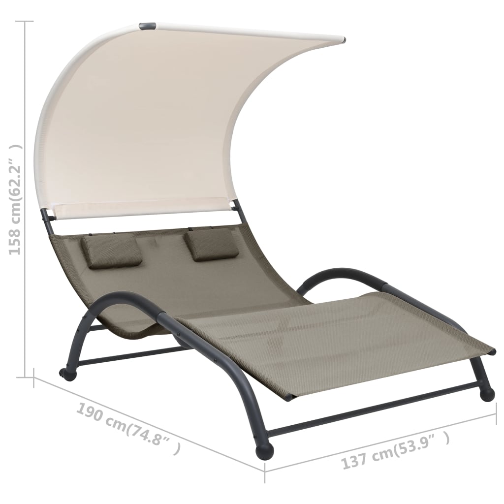 vidaXL Double Sunlounger Patio Outdoor Lounge Chair with Canopy Textilene-2