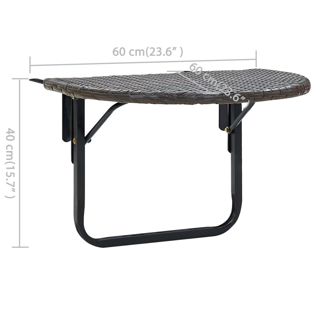 vidaXL Hanging Balcony Table Folding Outdoor Patio Railing Table PE Rattan-3