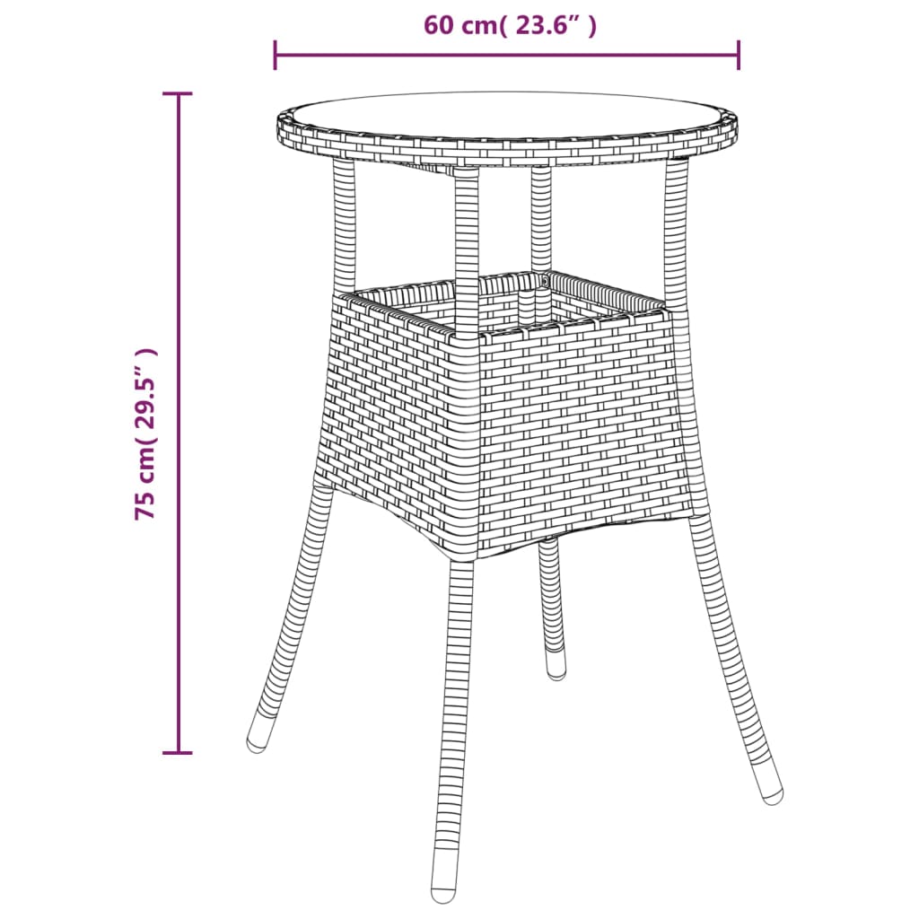 vidaXL Dinner Table Round Patio Dining Table Tempered Glass and Poly Rattan-11