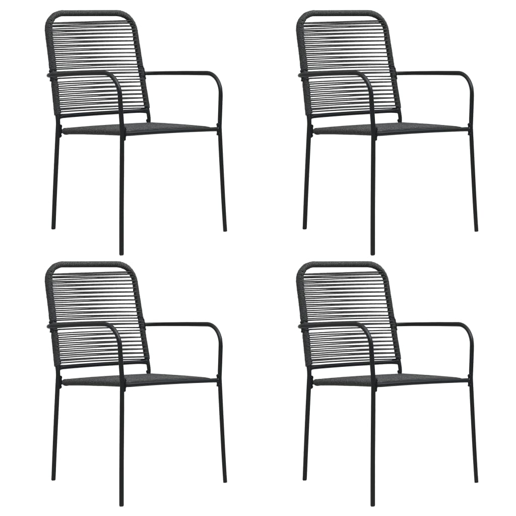 vidaXL Patio Chairs 4 pcs Cotton Rope and Steel Black-0
