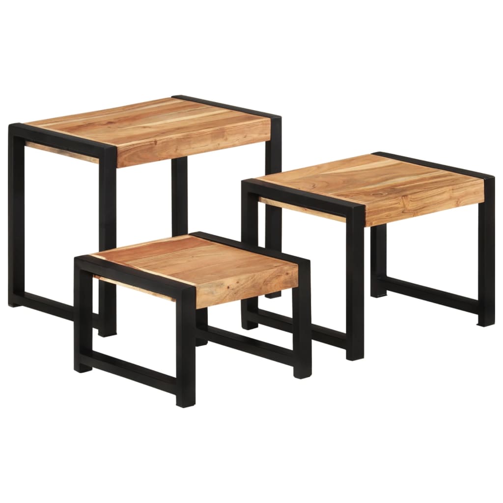 vidaXL Nesting Tables 3 pcs Solid Wood with Sheesham Finish-10