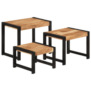 vidaXL Nesting Tables 3 pcs Solid Wood with Sheesham Finish-9