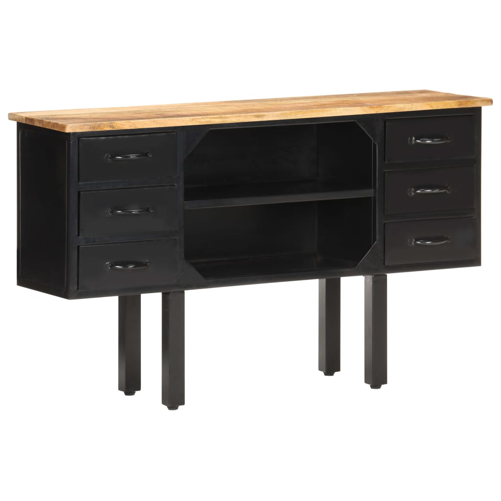 vidaXL Sideboard 43.3"x11.8"x25.6" Solid Rough Mango Wood and Steel-0