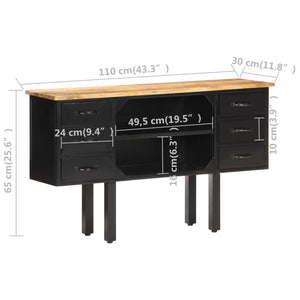 vidaXL Sideboard 43.3"x11.8"x25.6" Solid Rough Mango Wood and Steel-5