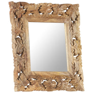 vidaXL Decorative Mirror Wall Bathroom Mirror Solid Mango Wood Hand Carved-2