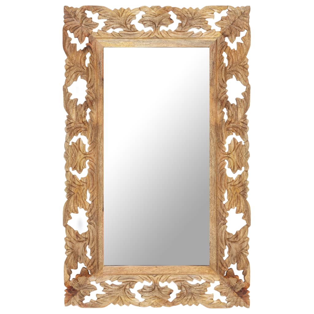 vidaXL Decorative Mirror Wall Bathroom Mirror Solid Mango Wood Hand Carved-6