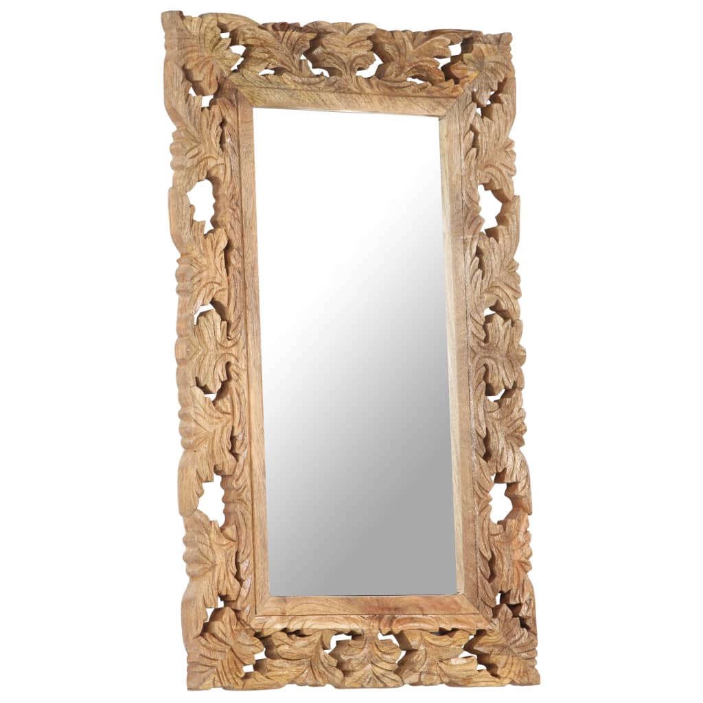 vidaXL Decorative Mirror Wall Bathroom Mirror Solid Mango Wood Hand Carved-8