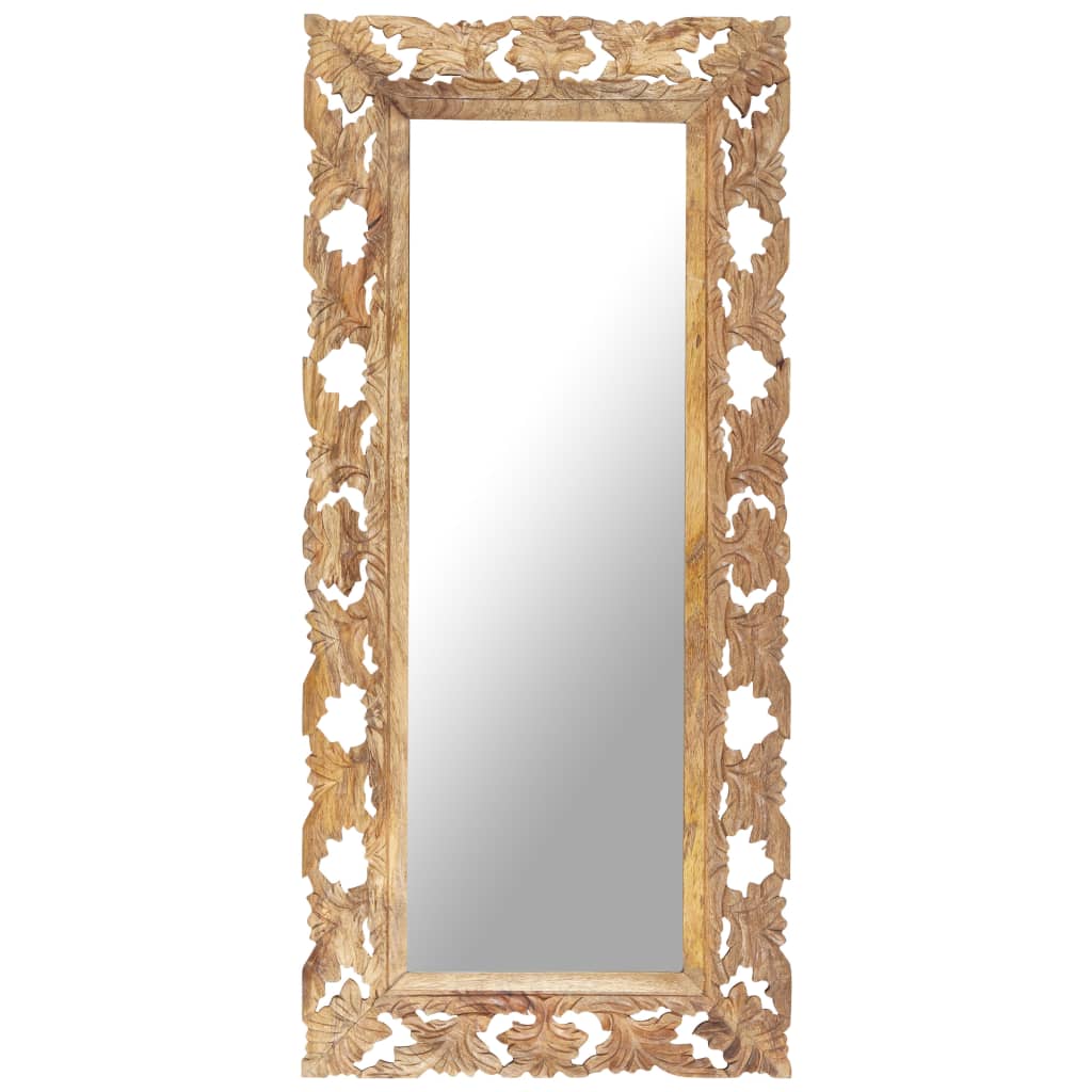 vidaXL Decorative Mirror Wall Bathroom Mirror Solid Mango Wood Hand Carved-12