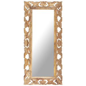 vidaXL Decorative Mirror Wall Bathroom Mirror Solid Mango Wood Hand Carved-12