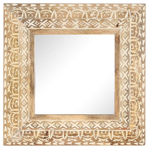 vidaXL Wall Mirror Decorative Bathroom Mirror Solid Mango Wood Hand Carved-4