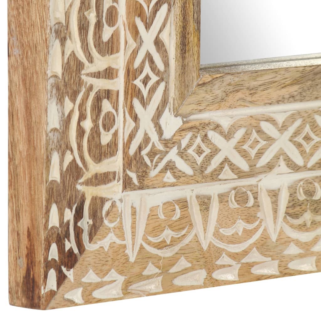 vidaXL Wall Mirror Decorative Bathroom Mirror Solid Mango Wood Hand Carved-5