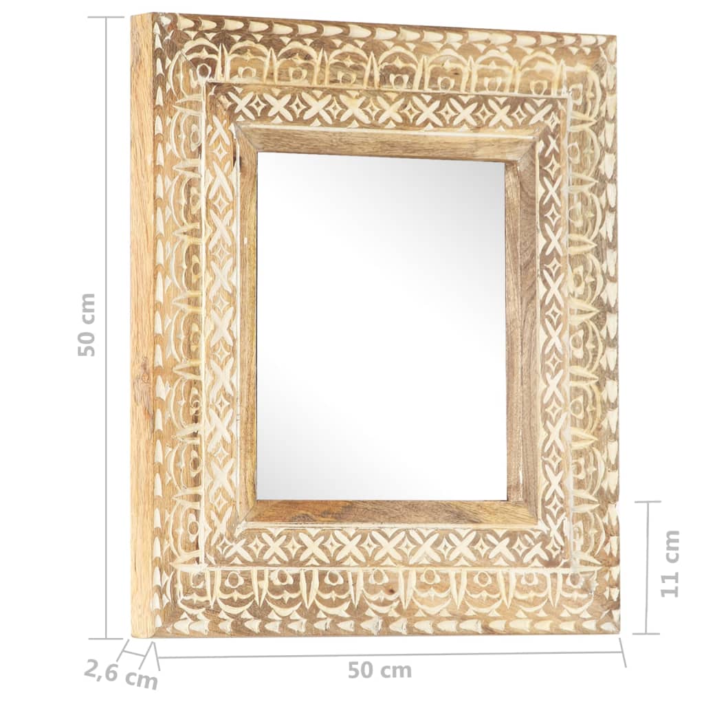 vidaXL Wall Mirror Decorative Bathroom Mirror Solid Mango Wood Hand Carved-2