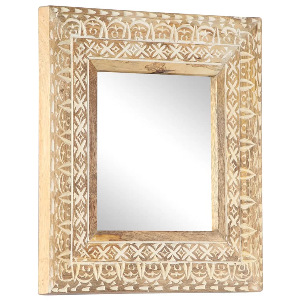 vidaXL Wall Mirror Decorative Bathroom Mirror Solid Mango Wood Hand Carved-11