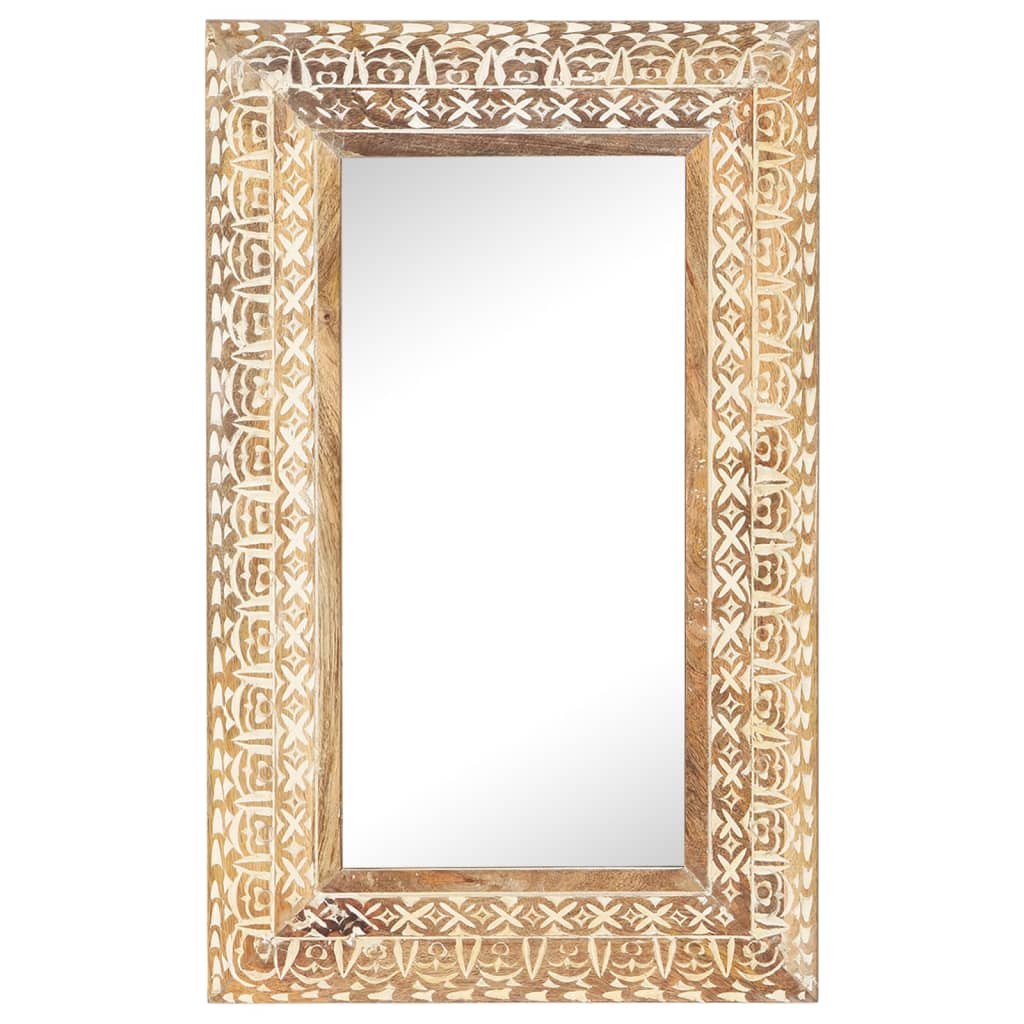 vidaXL Wall Mirror Decorative Bathroom Mirror Solid Mango Wood Hand Carved-12