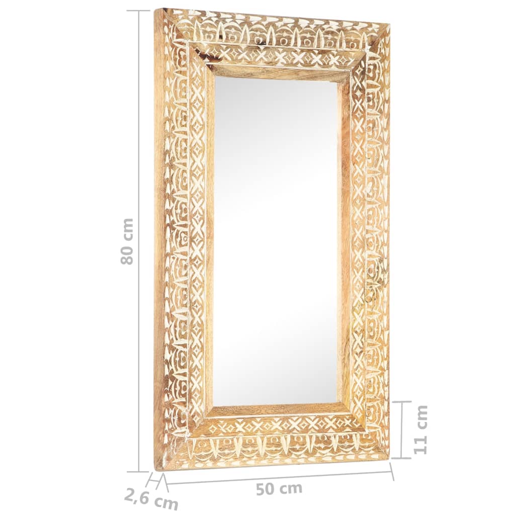 vidaXL Wall Mirror Decorative Bathroom Mirror Solid Mango Wood Hand Carved-17