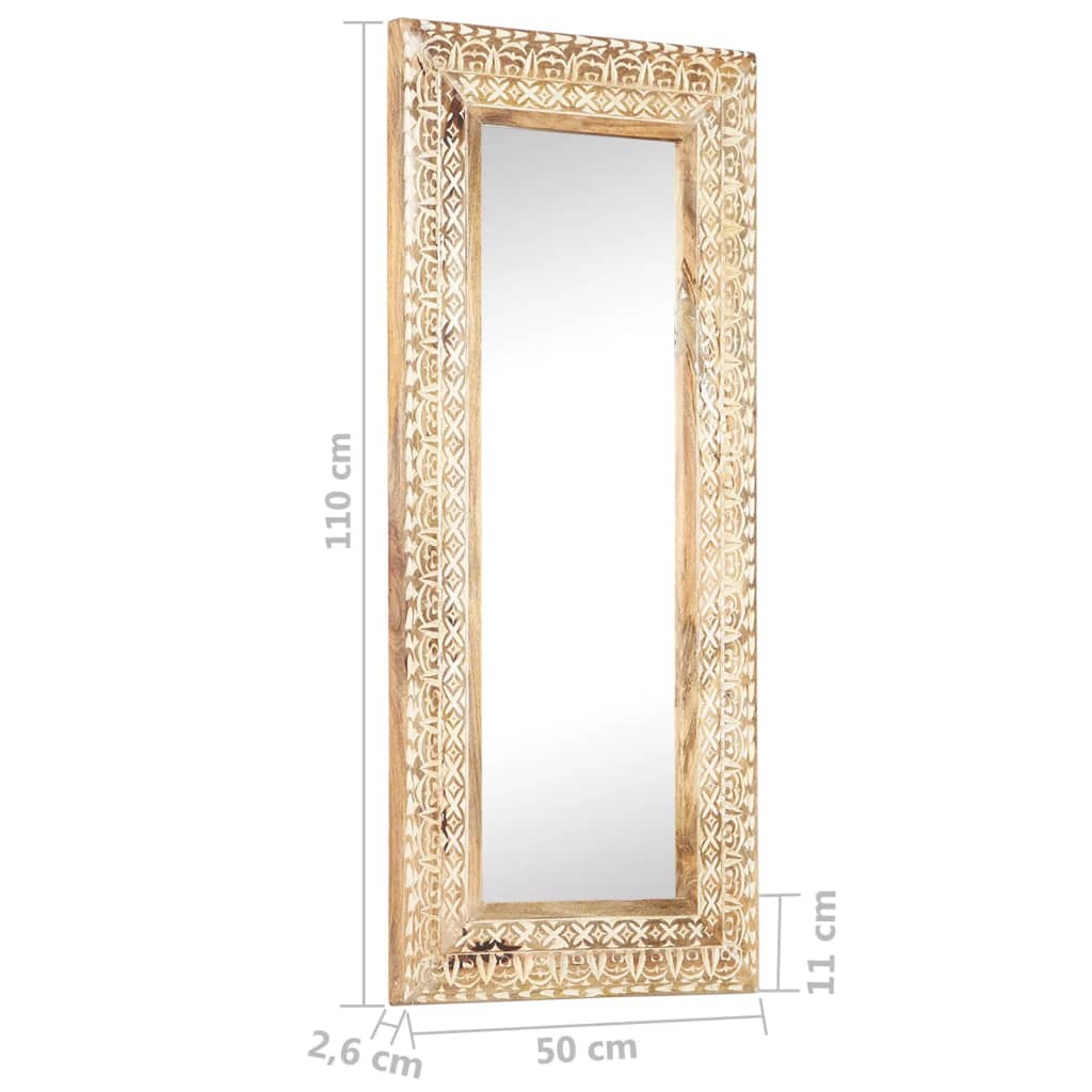 vidaXL Wall Mirror Decorative Bathroom Mirror Solid Mango Wood Hand Carved-3