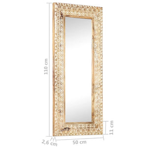 vidaXL Wall Mirror Decorative Bathroom Mirror Solid Mango Wood Hand Carved-3