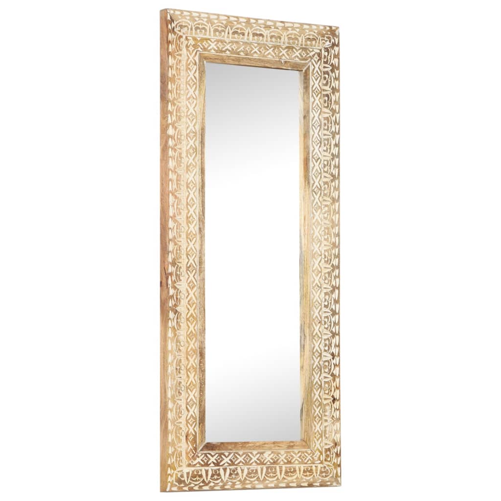 vidaXL Wall Mirror Decorative Bathroom Mirror Solid Mango Wood Hand Carved-6