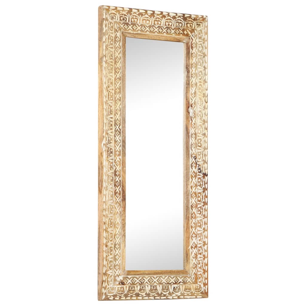 vidaXL Wall Mirror Decorative Bathroom Mirror Solid Mango Wood Hand Carved-9