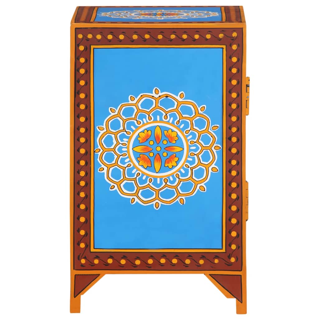 vidaXL Hand Painted Bedside Cabinet 15.7"x11.8"x19.7" Solid Mango Wood-6