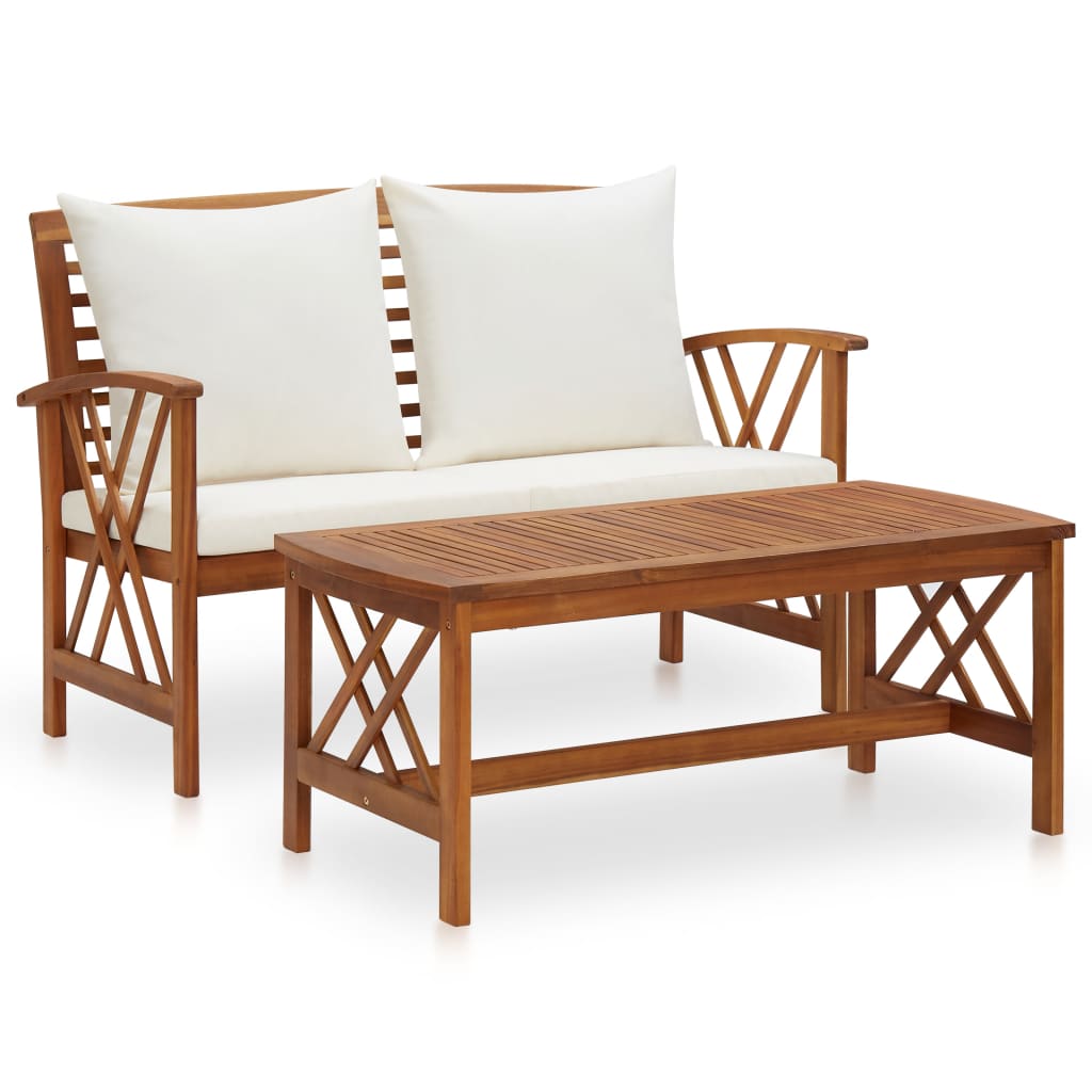 vidaXL Patio Furniture Set 2 Piece Bench Seat with Table Solid Wood Acacia-10