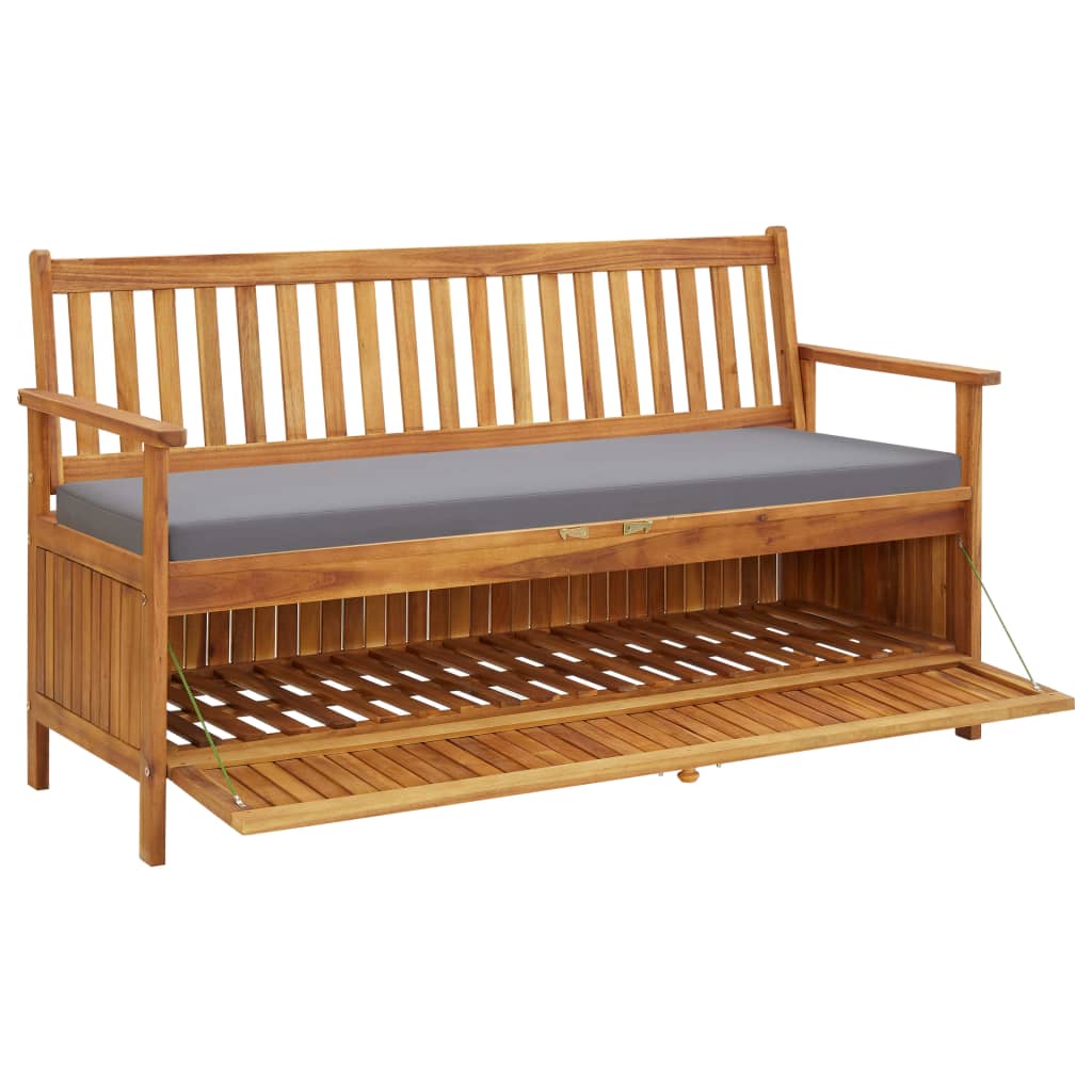 vidaXL Patio Storage Bench with Cushion 58.3" Solid Acacia Wood-3