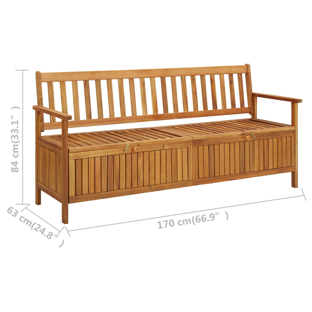 vidaXL Patio Storage Bench 66.9" Solid Acacia Wood-6